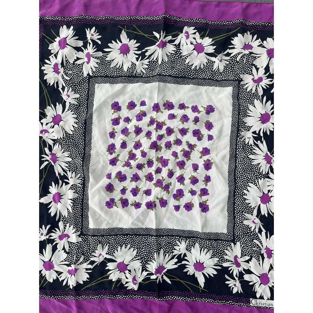 Christian Dior 1970s Vintage 100% Silk Scarf Purple Flowers - Picture 5 of 7